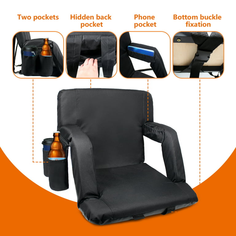 Stadium Bleacher Seat Bench Chair with Padded Reclining Cushion - Blac —  KHOMO GEAR