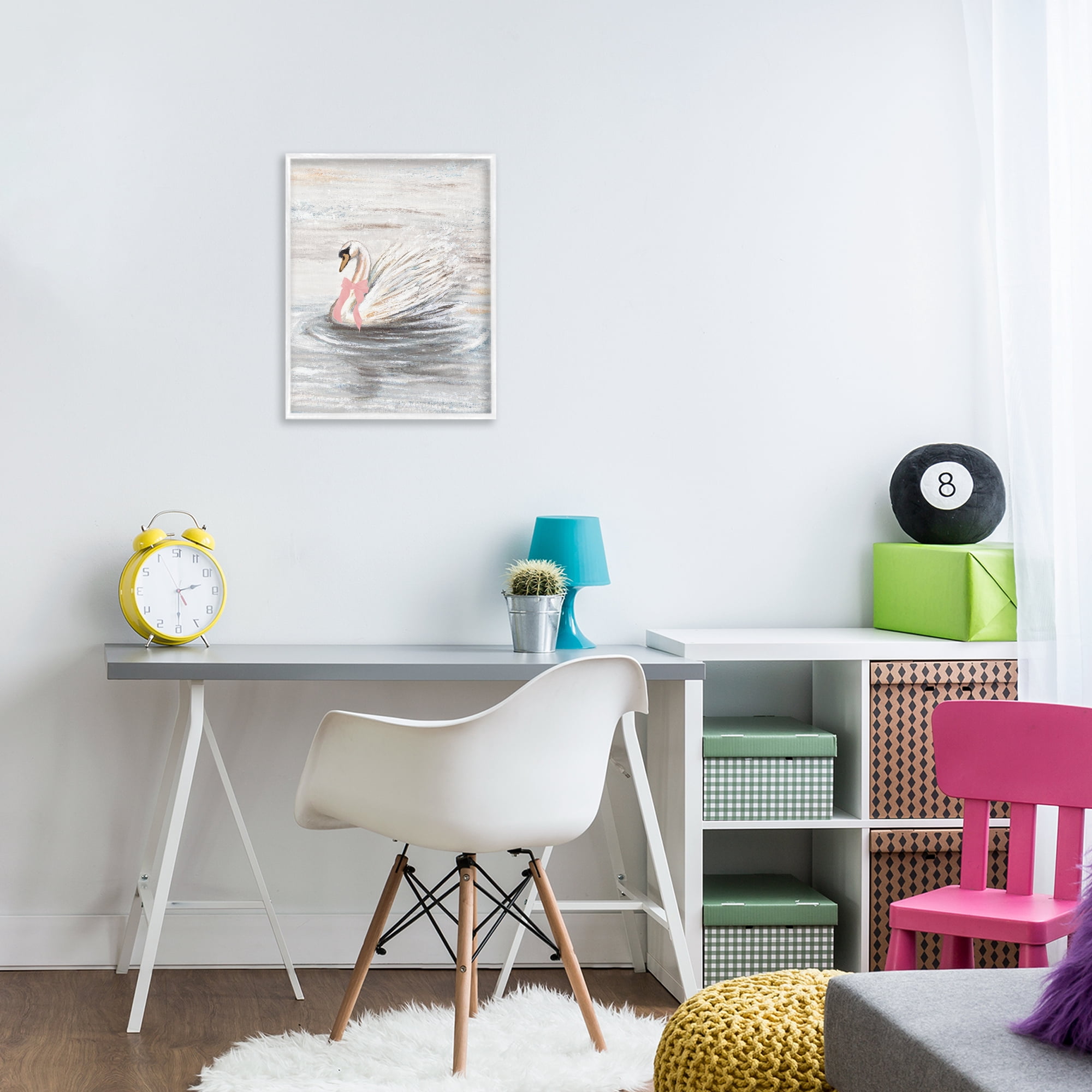 Stupell Industries Swan With Pink Bow & Ripples White Framed Giclee Art, design by Patricia Pinto