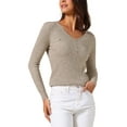 thumbnail image 4 of INSPIRAR CHIC Blusa de Mujer Otoño Invierno de Manga Larga Cuello en V Elegante Tejido Acanalado Talla L Caqui, 4 of 6