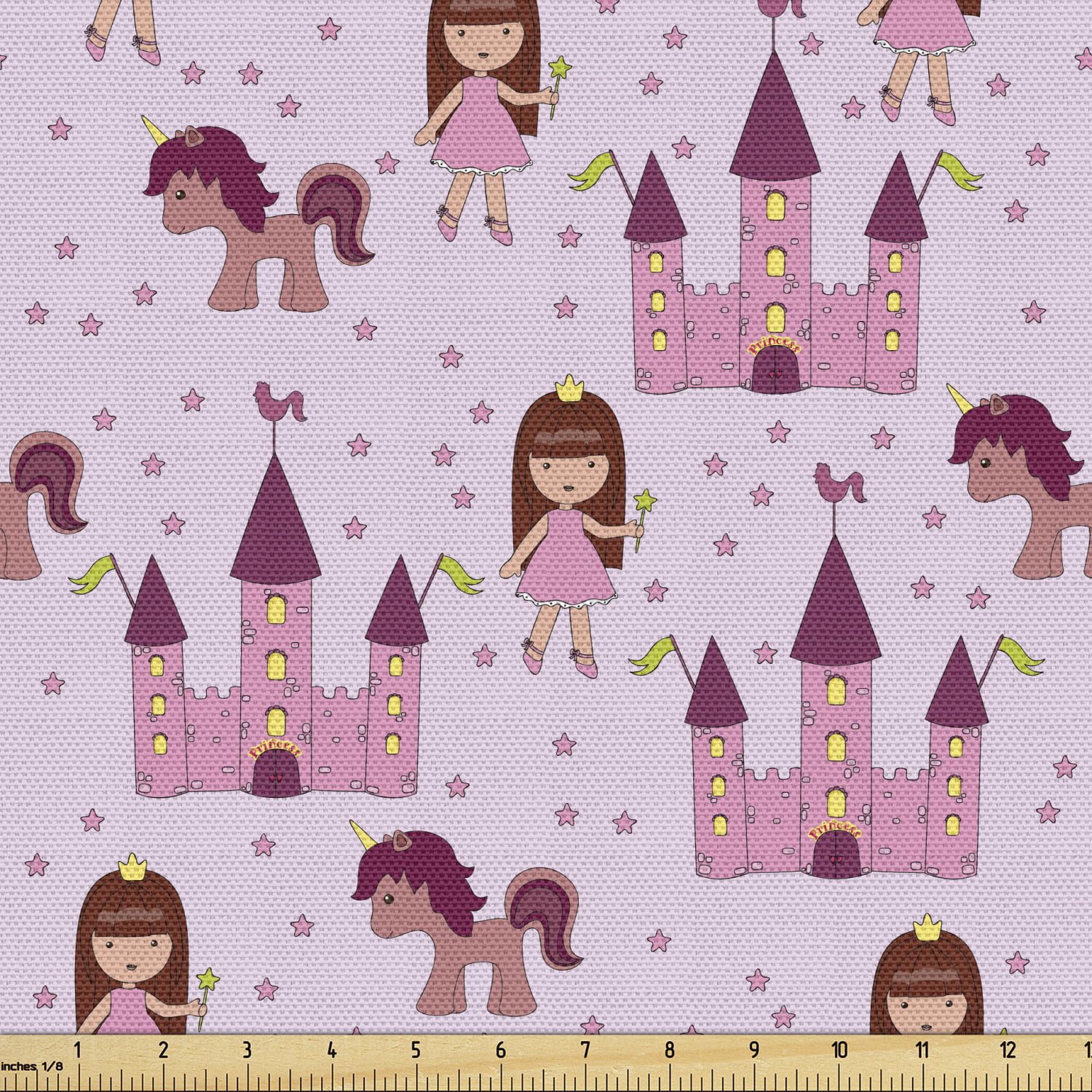 Fantasy Sofa Upholstery Fabric by the Yard, Cartoon with Castle Unicorn  Stars Background Cartoon Drawing Style, Decorative Fabric for DIY & Home  Accents, 2 Yards, Pale Mauve Brown Pink by Ambesonne -