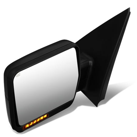 Glass Turn Signal Mirrors - For 2004 to 2014 Ford F150 Black Powered Heated Glass + Turn Signal Light Side Towing Mirror (Left / Driver)