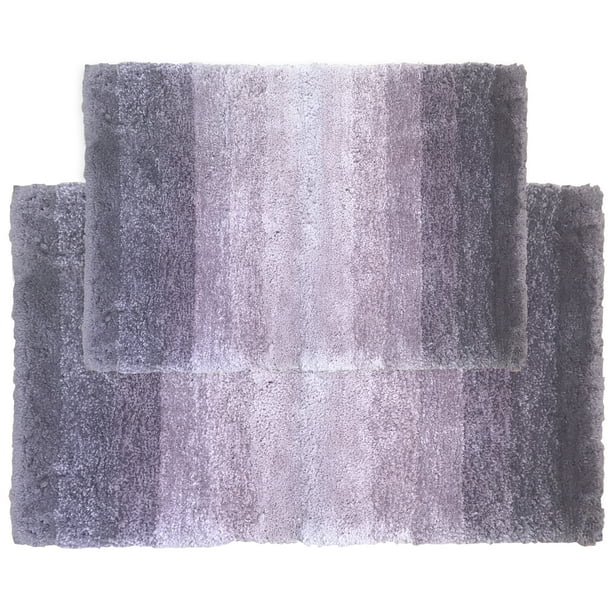 Blossom and Vine Ombre Stripe Modern Bath Rugs, Purple, 17" x 24", 2