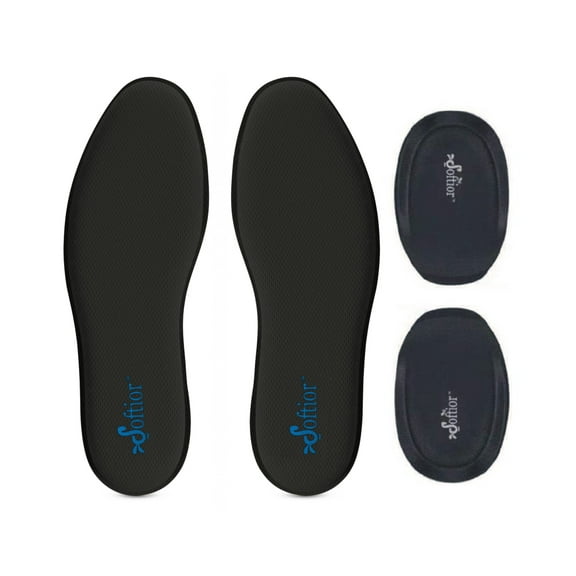 Softior Memory Foam Insoles for Men, Stay in Place, 1 Pair Insoles & 1 Pair Heel Cushions, Size 7-13, (Black)