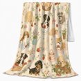 thumbnail image 2 of Adorable Puppy Garden Illustration Cream, Playful Pet Portrait Pattern, Warm Flannel Blanket for Living Room and Reading Nook, Dog Lovers Friendship Gift, Pet Lover Home Decor, 2 of 7