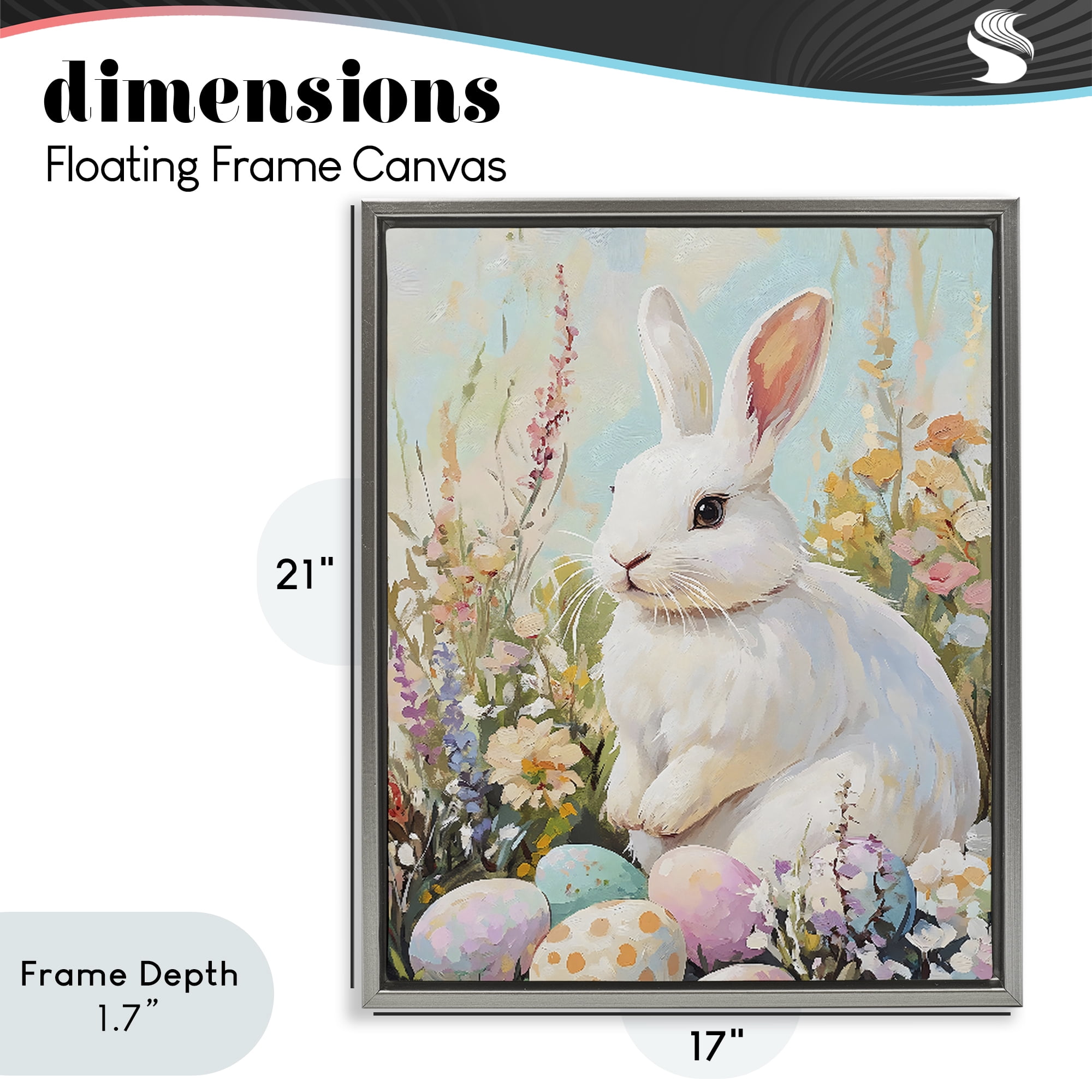 Stupell Industries White Easter Bunny in Wildflowers Gray Framed Floater Canvas Wall Art, design by The Prints Vibe