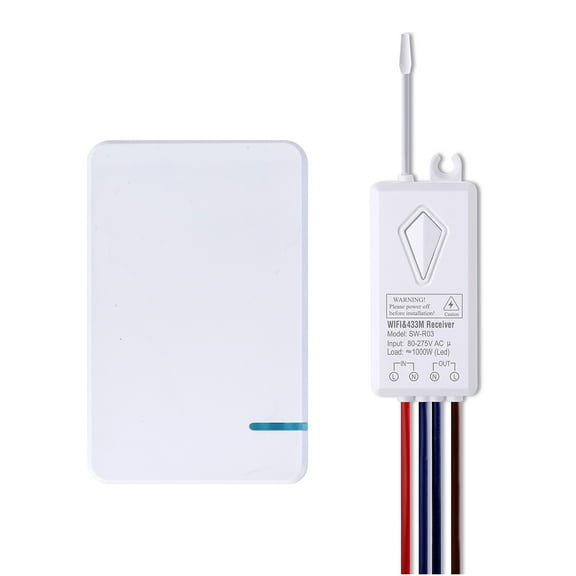 GREENCYCLE Smart Light Switch WiFi 1PK Mini Size Wireless 1-gang Switch  1PK WIFI Receiver Compatible with Amazon Alexa and Google Home Remote Control Lights and Appliances Timing Function