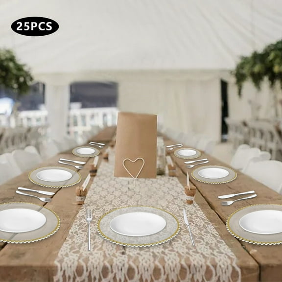 25-Pack Gold Beaded Charger Plates – Elegant Round PS Table Placemats for Weddings, Banquets, and Dinner Parties, 12.6 Inch