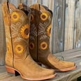 thumbnail image 3 of Women's Embroidered Sunflower Mid Calf Boots - Low Heel Western Style Booties | Easy-On wear Design for Casual Retro Fashion, 3 of 8