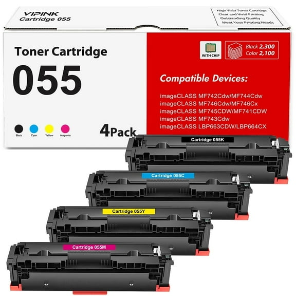 055 055H Toner Cartridge Set Compatible for Canon 055 CRG-055 055H Color imageCLASS MF743Cdw MF741Cdw MF745Cdw MF746Cdw LBP664Cdw LBP663CDW Printer Ink (Black Cyan Magenta Yellow, 4-Pack)