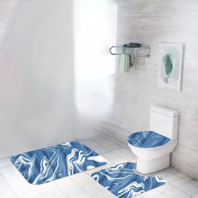 Dvkptbk Bathroom Decor 3 Pcs Rugs Set with ColorfulMarble Bathroom Set with AntiSlip Rugs Toilet Lid Cover and U Shape Mat