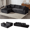 thumbnail image 3 of 110" Modular Sectional Sofa with L-Shape Chaise, Upholstered Corduroy Boneless Couches with Deep Seat for Living Room, No Assembly Required, Black, 3 of 7