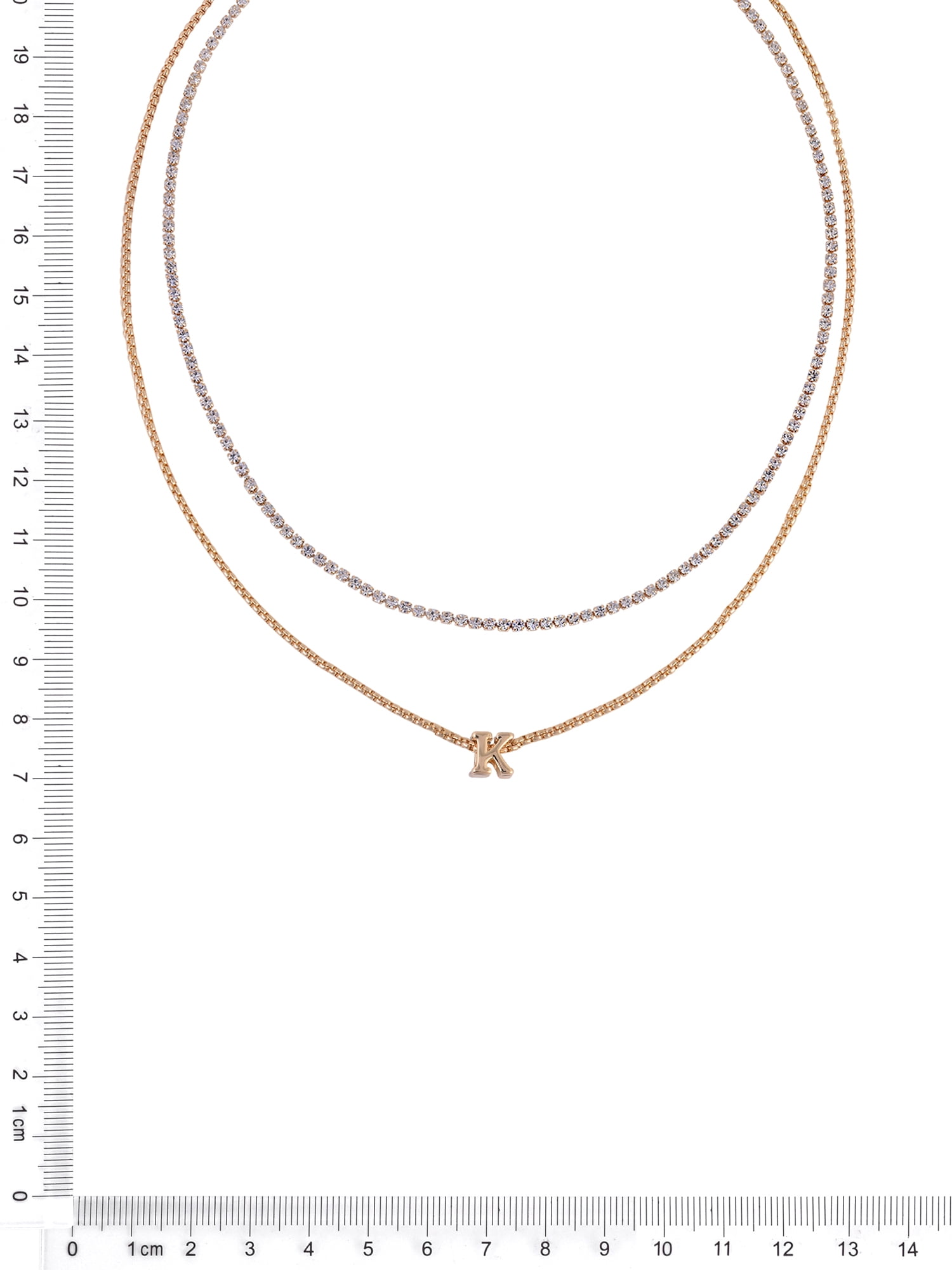 Time and Tru Goldtone 2-Row Rhinestone and Initial "K" Necklace