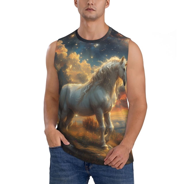 Balery Starry Sky White Horse Camisetas sin mangas para hombre, absorbe la humedad y protege contra el mal olor.-Small