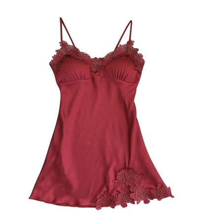 DISKEBUISS Women Lace Lingerie Sexy Spaghetti Strap Solid Color Nightwear Size S-XXL