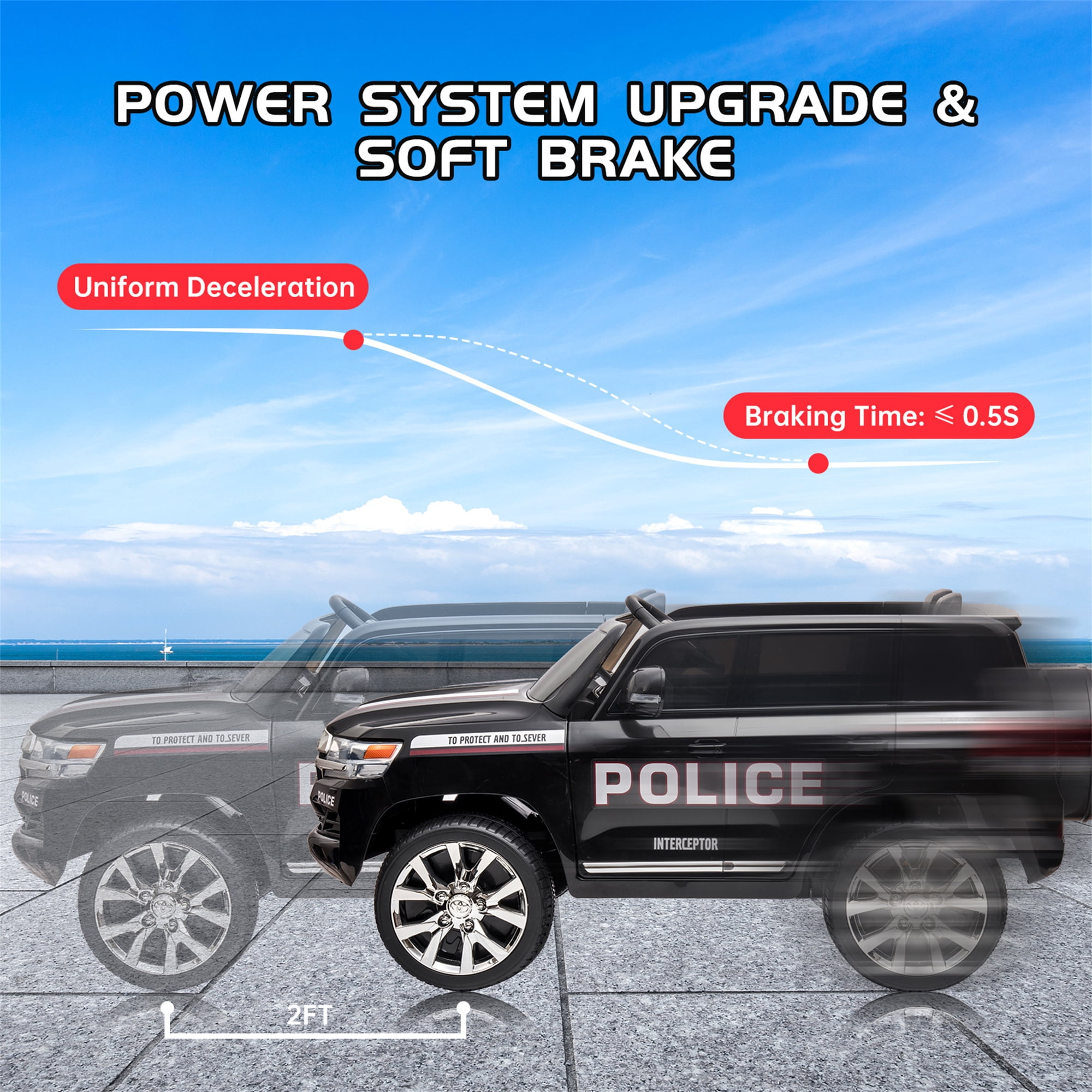 Kids Ride-On Car 2 Seaters, 12V Licensed Toyota Land Cruiser Electric SUV Police Car Battery Powered Toy Truck with Remote Control,2 Motors, 3 Speeds, Music, Horn, LED Lights