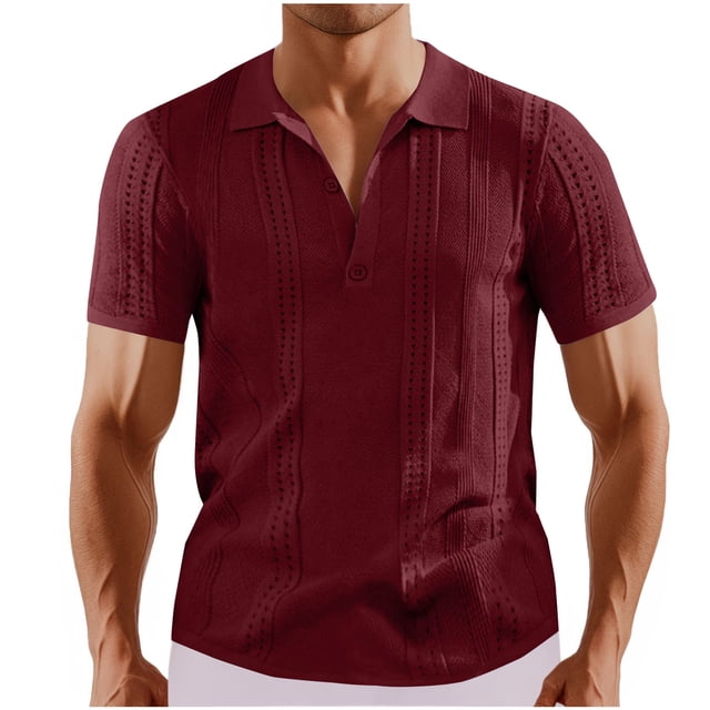 Shorts for Men, Men's Short Shorts, Men Button Up Spring Fall Short Sleeved V-Neck Knitted Breathable Elastic Hollow Top