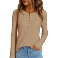 thumbnail image 3 of PRETTYGARDEN Women's Long Sleeve Waffle Knit Shirts Fall Casual Button Up Henley V Neck Tunic Tops Loose Fit Basic Tees, 3 of 9