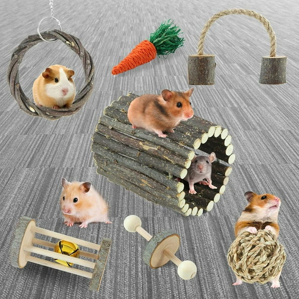 Juego De 9 Piezas De Juguetes Para Hámster - Túnel De Madera, Masticables, Bola Y Accesorios Para Roedores Pequeños