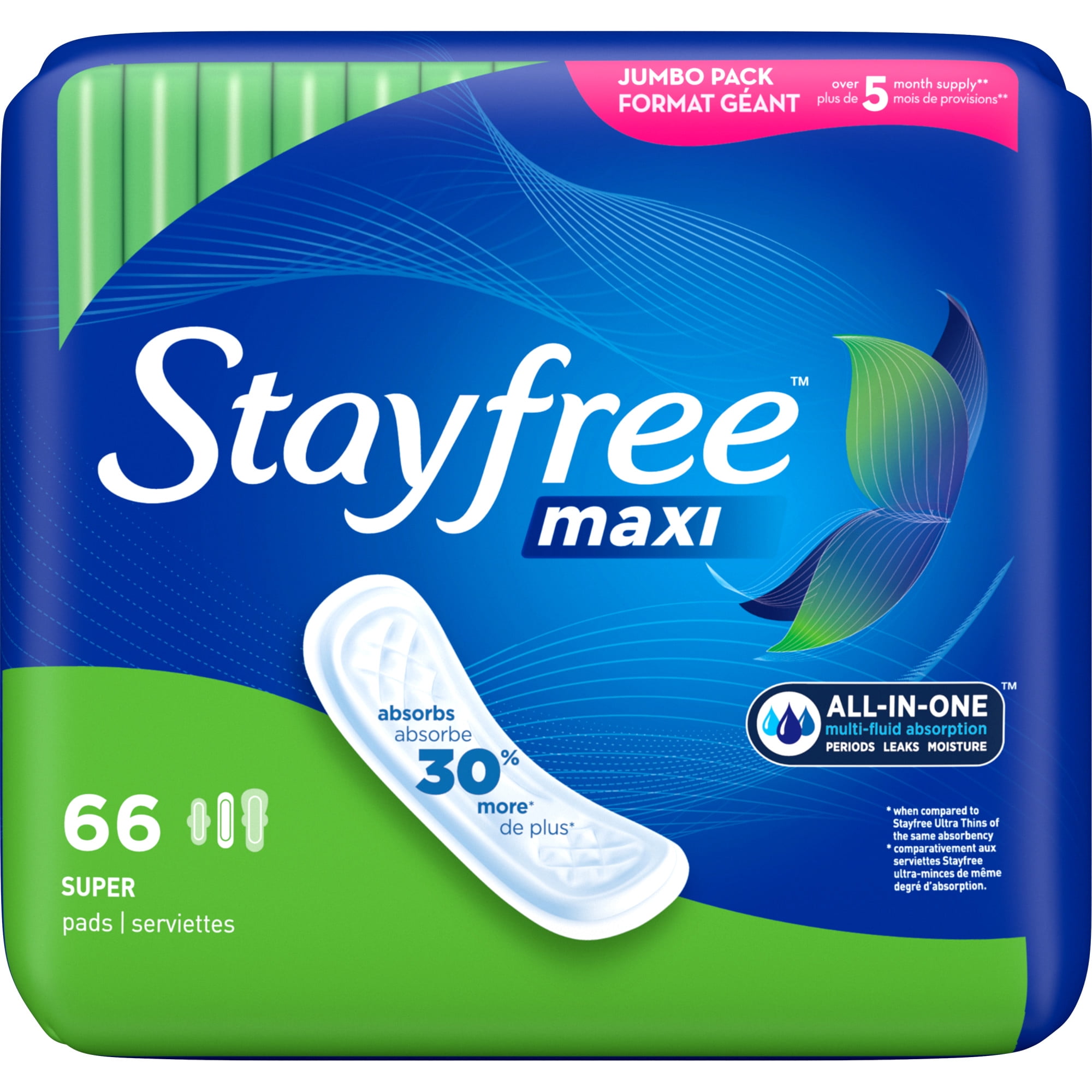 Stayfree Maxi, Super Pads Wingless, Unscented, 66 Ct