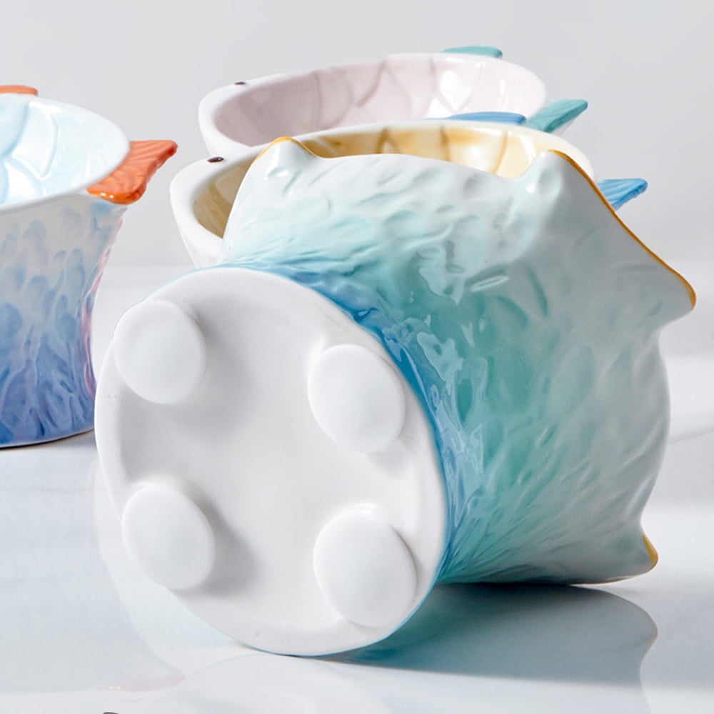 Cat bowl ceramic utensils protect cervical vertebrae eating pot cat food cat bowl colorful fish - PINK