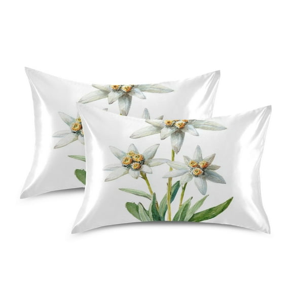 Silky Satin Standard Pillowcases For Hair And Skin Three Edelweiss Flowers