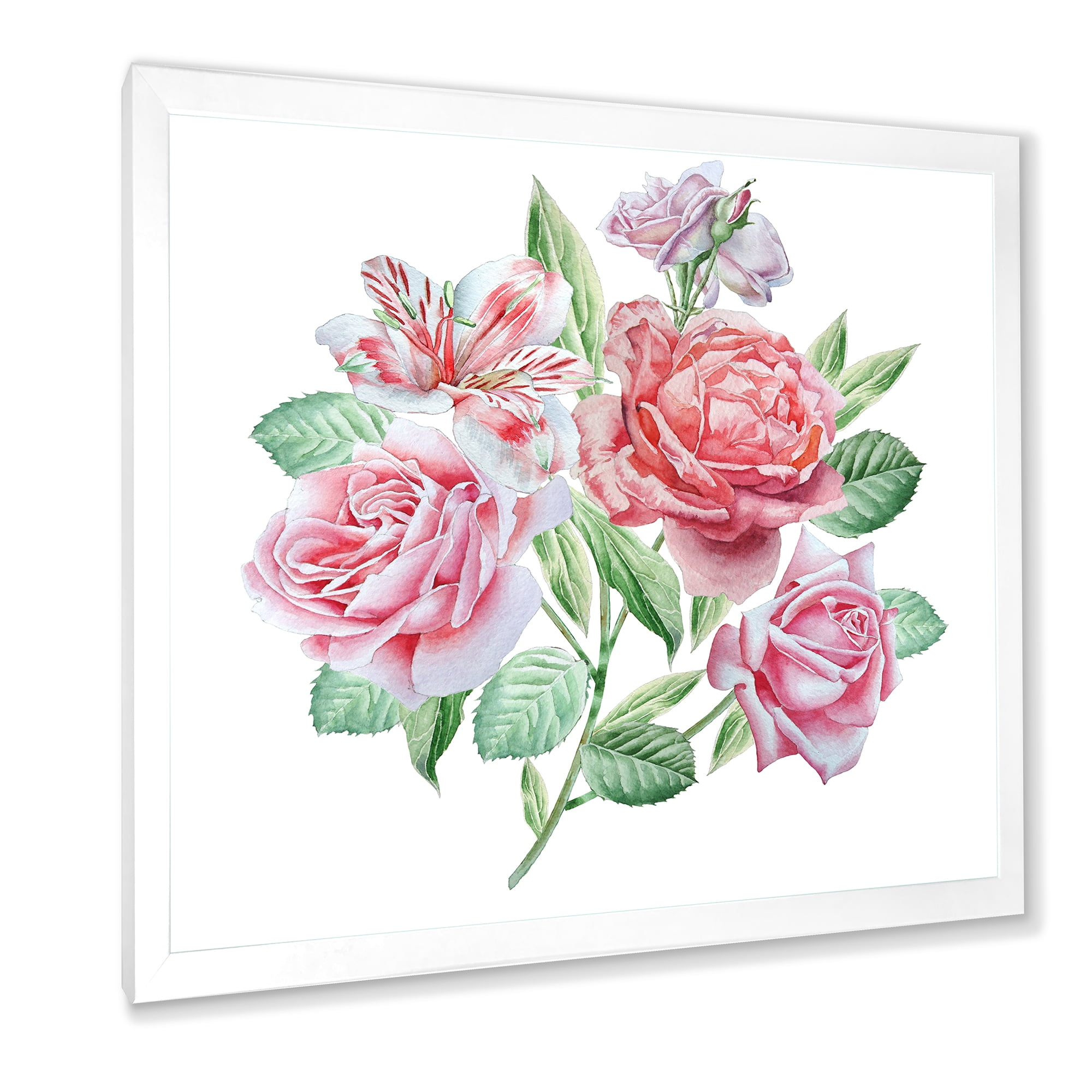 Designart 'Spring Flowers Alstroemeria Pink Roses' Traditional Framed Art Print