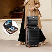Gowill 6 Piece Luggage Sets,13/20/24/28 inch Hardside Lightweight ABS Suitcase With Expandable Duffle Bag (Black Tan)