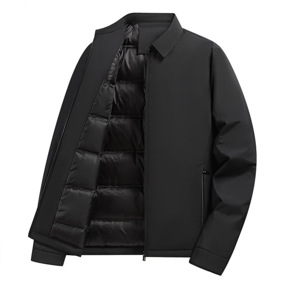 LYSMORA 2026 Men's Lapel Collar Padded Insulated Winter Jacket, Zip Side Pockets Straight Cuff Loose Fit Windproof Business Warm Outerwear