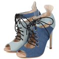 thumbnail image 6 of Two Tone Front Lace Up Peep Toe High Heel Booties Faux Suede - 6 / Black, 6 of 10