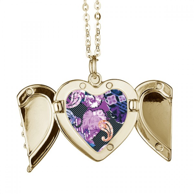 Purple Flower Leaf Point Line patron abstracto Collar colgante en forma de melocotón con alas Unbranded M
