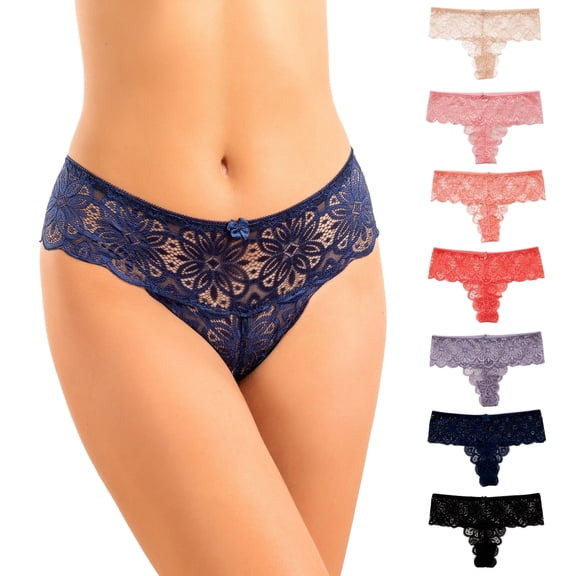 Alyce Intimates Women’s Lace Bikini Underwear Set Scalloped Edge, S, 7 Pack