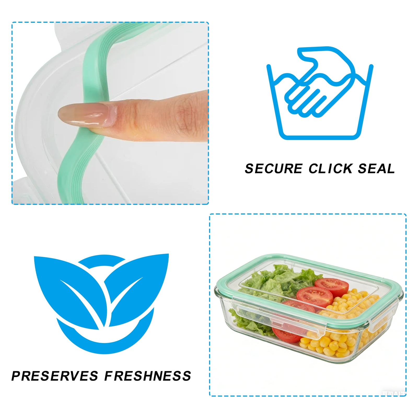 stusgo 16 Pcs Glass Food Storage Containers with Lids, Airtight BPA-Free Leakproof Meal Prep Containers, Microwave Oven Freezer Dishwasher Safe Stackable Lunch Boxes（8 Pack,Green）