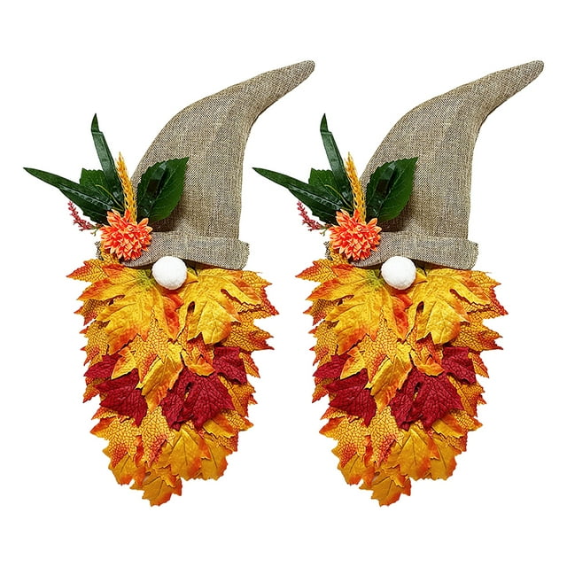 Moyic de hojas de arce de Gnomo con tema de Acción de Gracias, 2 piezas, para interior/exterior, Artificial de otoño Decoración del hogar
