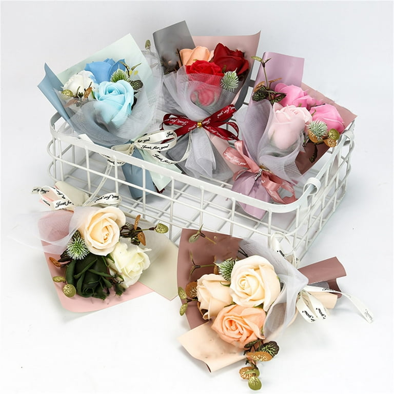 Dainzusyful Gifts For Mom Flower Bouquet Mother's Day Gift 3 Roses Soap  Flower Carnation Bunch Gift Box Living Room Decor Fake Flowers