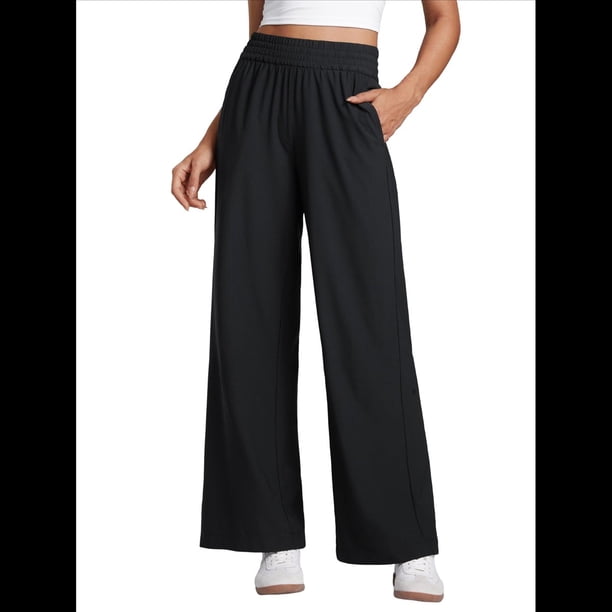 Pantalones Deportivos Casuales, Cómodos, de Cintura Alta y Pierna para Mujer, con Bolsillos y Sueltos. Negro S