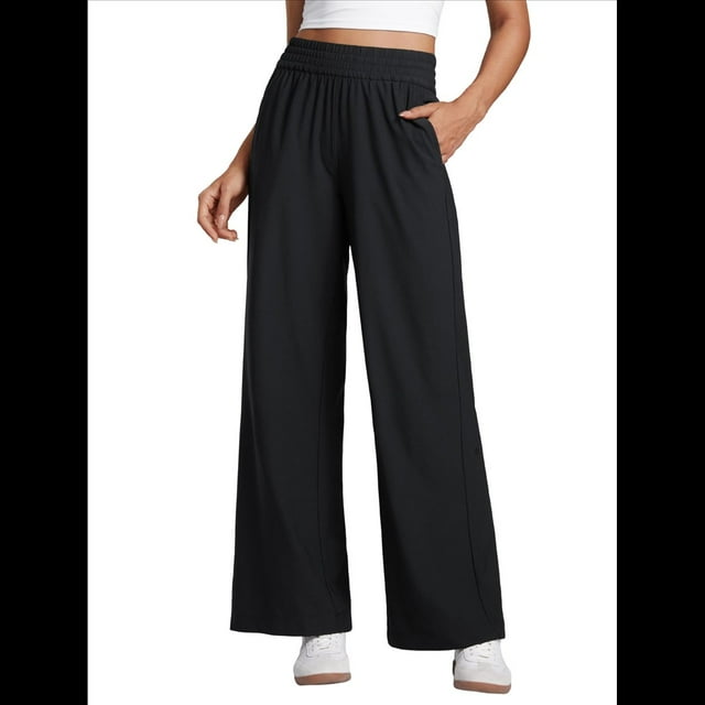 Pantalones Deportivos Casuales, Cómodos, de Cintura Alta y Pierna para Mujer, con Bolsillos y Sueltos. Negro S