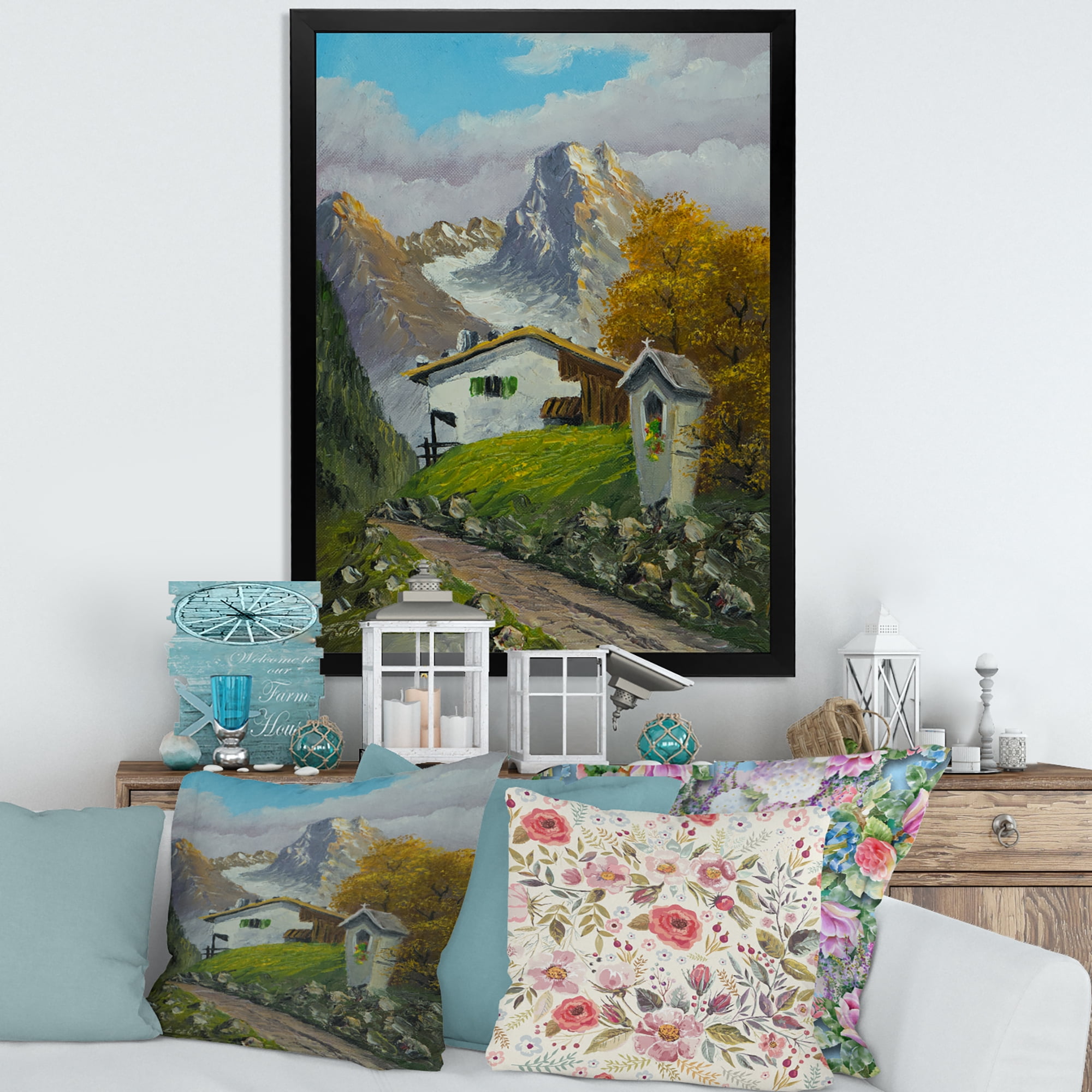 Designart 'The Path Leading To A House Along Wayside Shrine' Farmhouse Framed Art Print
