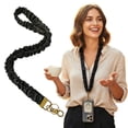 thumbnail image 2 of Scrunchie Lanyard Set, Stretchy Neck Strap, Wristlet Keychain, ID Badge Holder, Soft Fabric Lanyard, Retractable Keychain Strap, Scrunchie Lanyard for Most Smartphones ID Badges Keys Wallets, Black, 2 of 5