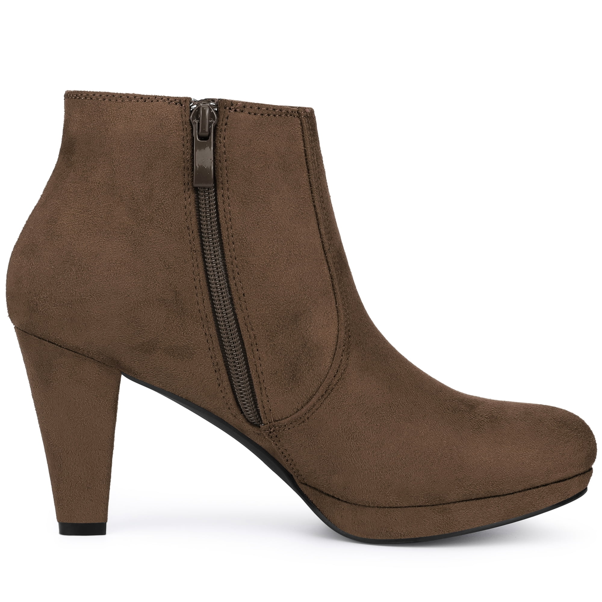 DARING DIVA Side Zip Low Platform Chunky Heel Ankle Booties Dark Brown 8