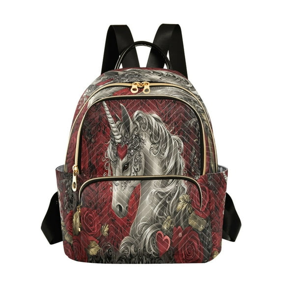 Casual Unicorn Roses Hearts Backpack for School,College and Travel, Water Resistant Bookbag,