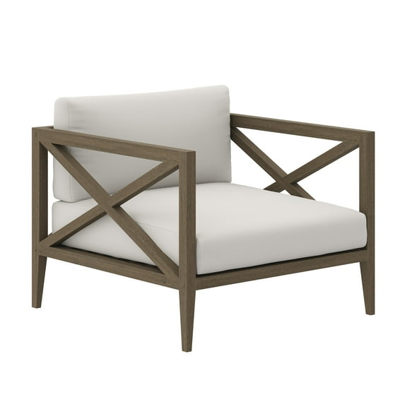 Lounge Chair Armchair Lounge Chair, White, Teak Wood, Outdoor Patio Balcony Cafe Bistro Garden Hospitality Restaurant, Modern Contemporary, HB37892