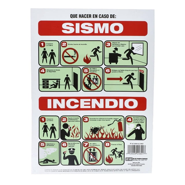 Letrero Hyko Sismo Incendio 21.6X30.5 Cm