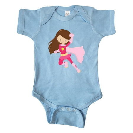 

Inktastic Superhero Girl Brown Hair Pink Costume Gift Baby Girl Bodysuit