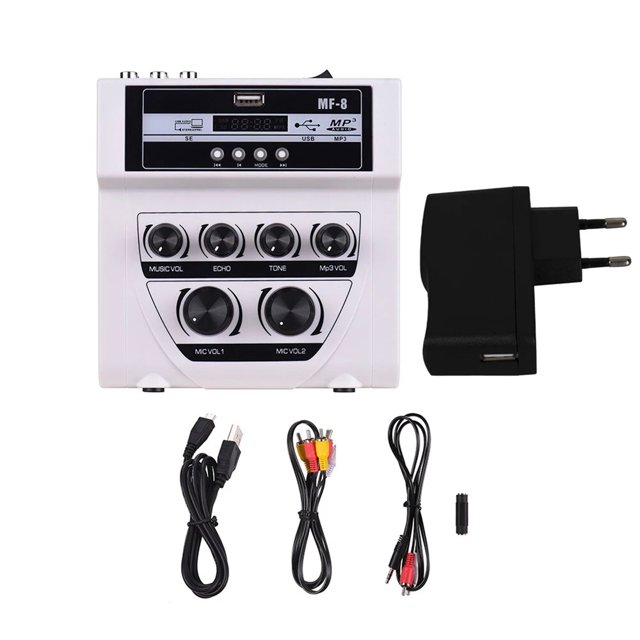 MF-8 Mini Mixer Outdoor Mixer Stereo Echo Dual Microphone Input Amplifier With BT Recording Effect Mp3 ,Reduced Noise