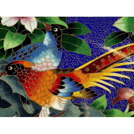 Crystal Enamel Cloisonne - Bird Cloisonne Plate, Hand Made with Tiny Copper Wires and Powered Enamel, China Print Wall Art By Cindy Miller Hopkins