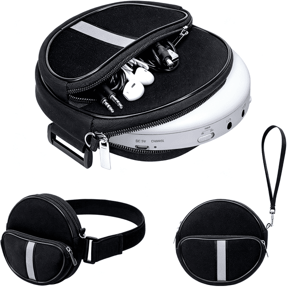 AOMRCOL Portable Cd Player Case,Waterproof Portable Cd Player Carrying Case,Adjustable Strap,Suitcase with 3 Compartments Cd Storage Case