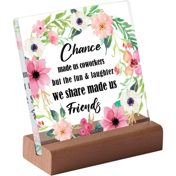 Coworker Leaving Gift Retirement Gifts for Colleagues Friend Square Acrylic Desk Plaque Sign With Wood Stand-Chance Made Us Colleagues 4x4 Inch