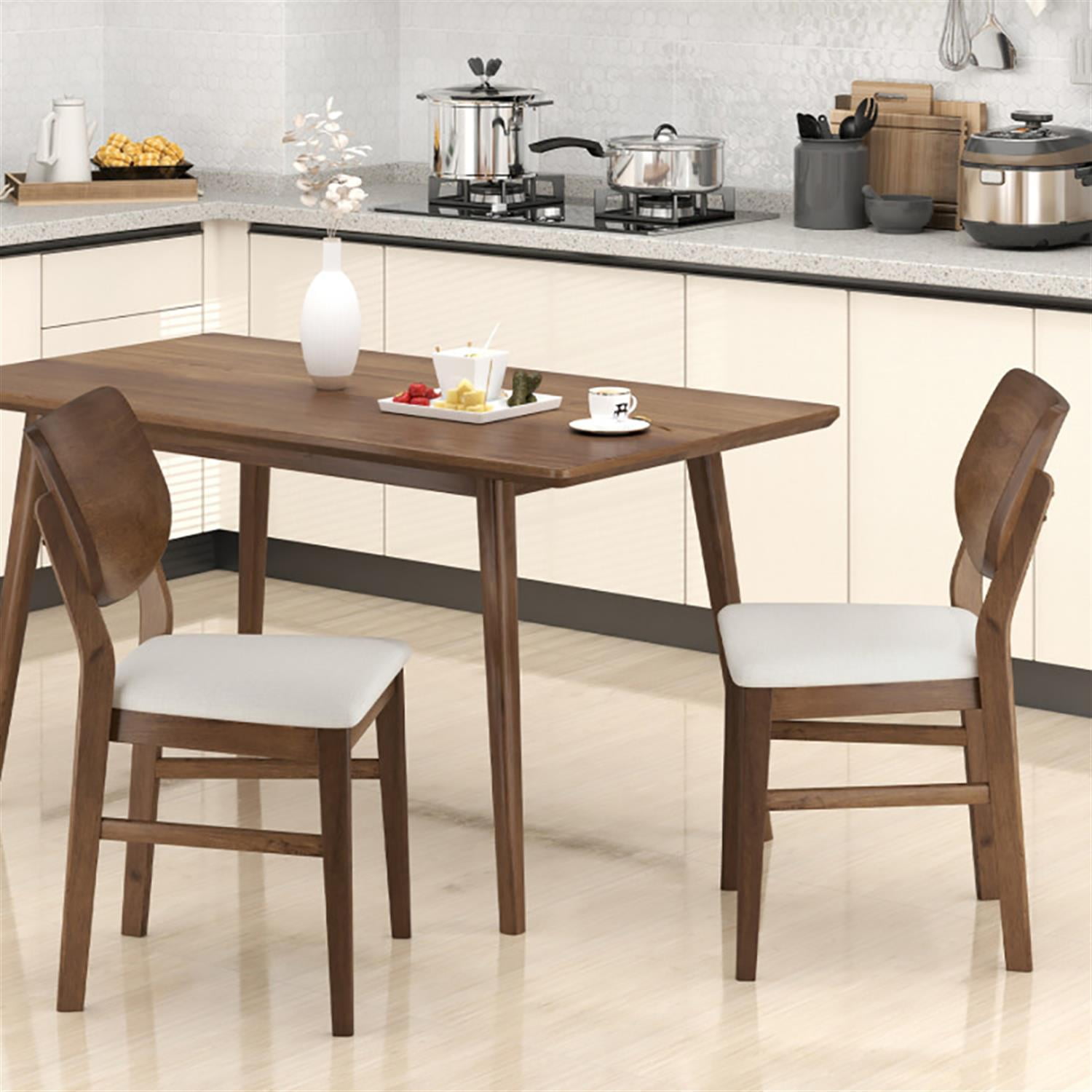 Demi Bonn Farmhouse Upholstered Kitchen Chairs Set of 2, Dining Chairs with Rubber Wood Frame, Suitable for Living Room Dining Room, Brown