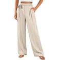 thumbnail image 6 of Oiangi Women's Wide Leg Dress Pants High Waist Tie Front Pant Pleated Casual Business Work Trousers with Pockets for Fall White XL, 6 of 9