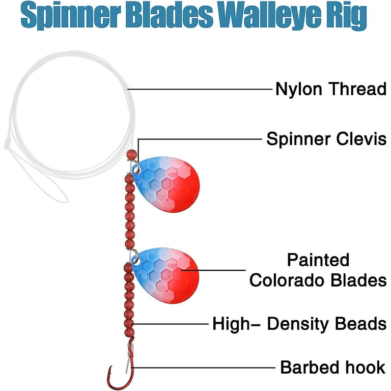 Crawler Walleye Spinner Rig Kit, 10 Packs Walleye Rig Harness Fishing  Making Kit Colorado Blades Mono Leader Hooks Clevises Beads 